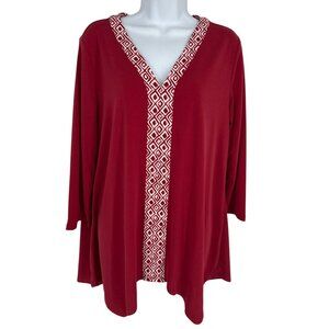 Magnolia Grace Zendaya Handkerchief Hemline Tunic Red W/ Geometric Trim Sz L